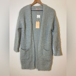 LOVE Tree Dusty Blue Soft Cardigan Longline Pockets Fuzzy Women’s Sz Small NWT